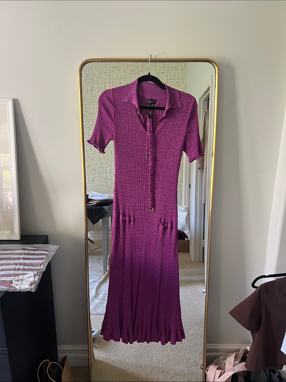 CHANEL Ribbed Polo Midi Dress in Magenta